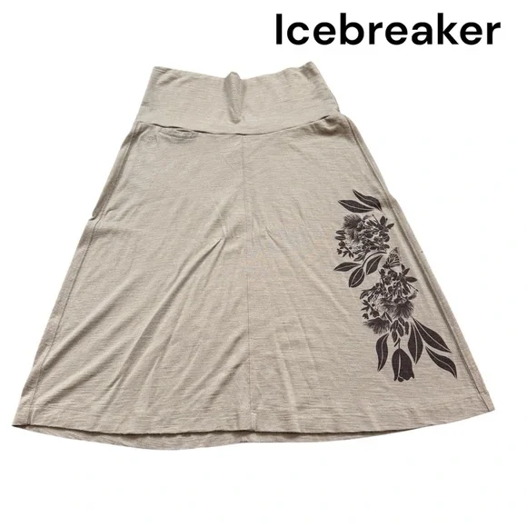 Icebreaker Skirt Sz Medium. Tan with Brown Floral Print - Picture 1 of 10